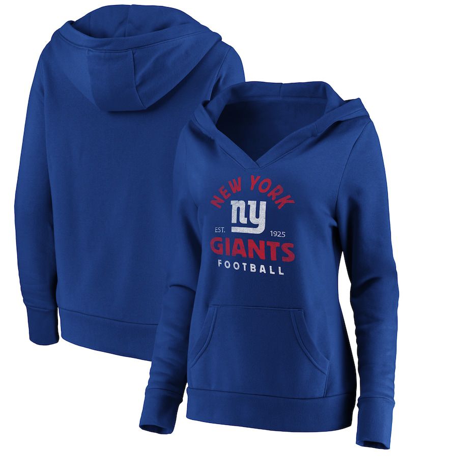 Women New York Giants Fanatics Branded Royal Vintage Arch V-Neck Pullover Hoodie->women nfl jersey->Women Jersey
